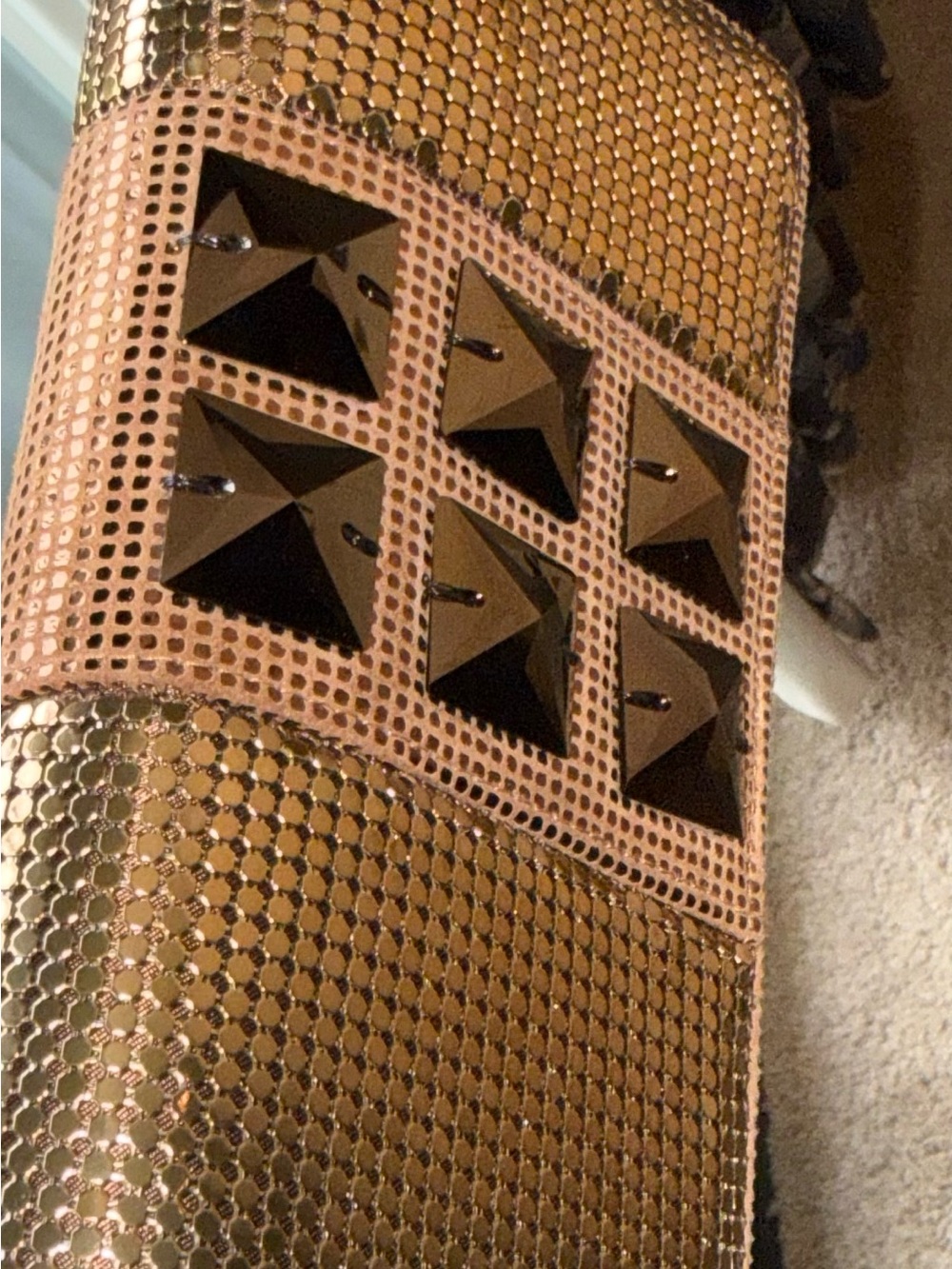 Whiting & Davis Brown Gold Metal Mesh Studded Convertible Clutch Bag - Picture 6 of 8
